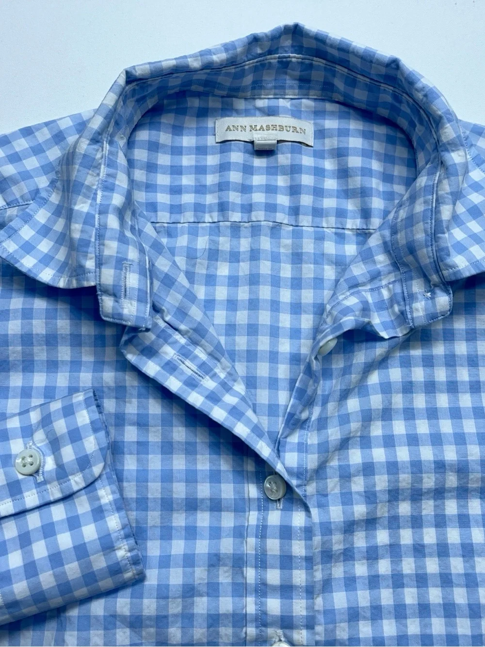 Ann Mashburn Popover Shirt Womens Small Blue Long Sleeve Gingham Poplin - Picture 14 of 16